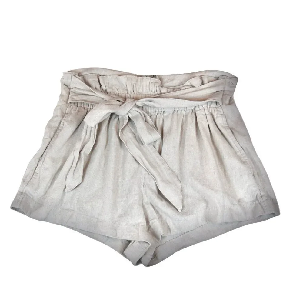 Abercrombie & Fitch Tie Waist Linen Blend High Rise Shorts Size M Cream Beige - Picture 2 of 9